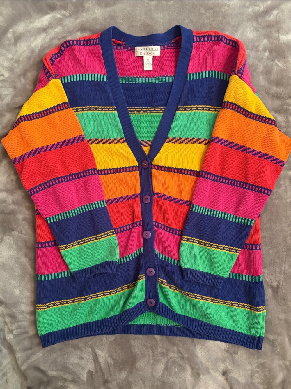 Vintage Multicolor Striped V-Neck Button Cardigan Sweater